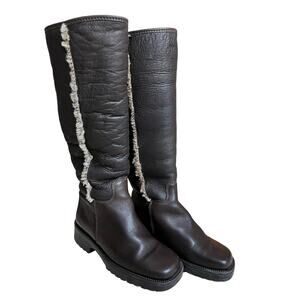 L.L. Bean Women’s Tall Shearling Lined Leather Winter Boots Brown Size 7